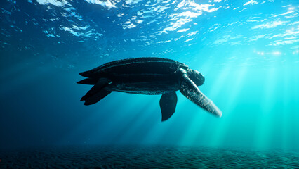 Huge sea turtle swim underwater