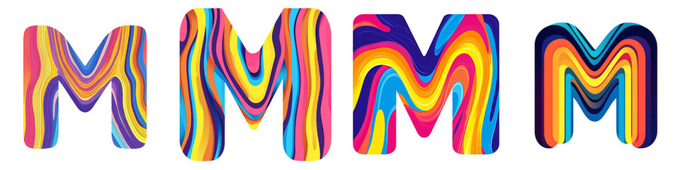 Obraz premium Alphabet M, made with bright wavy colorful pattern, Logo design, letter, isolated on a transparent background