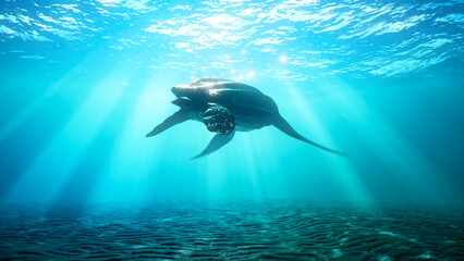 Huge sea turtle swim underwater