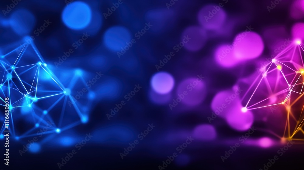 Poster colorful abstract background features glowing lines that create a network effect complemented by sof