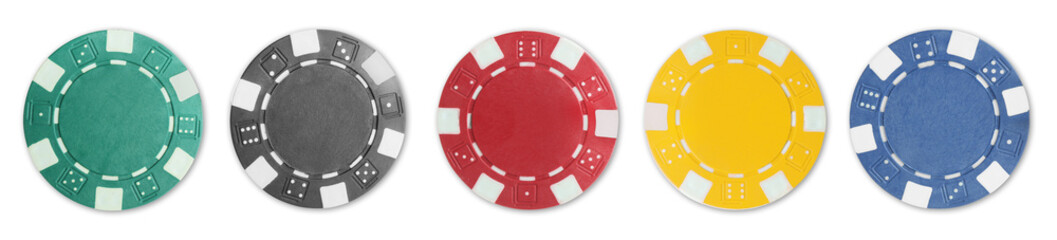 Different casino chips isolated on white, set