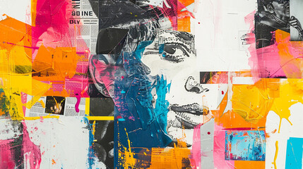 Fototapeta premium Vibrant collage depicting emotional expression through mixed media art techniques