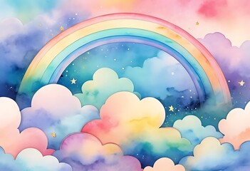 Holographic fantasy rainbow unicorn background with clouds. Pastel color sky. Magical landscape, abstract fabulous pattern. Cute candy wallpaper.