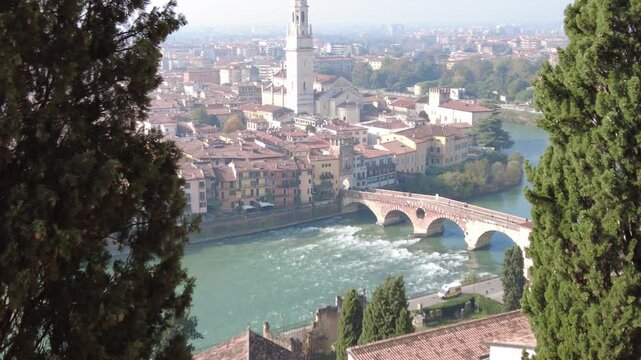 Verona, Italy - November 8, 2024: Cityscape. Aerial view of the city. Panorama of the old town