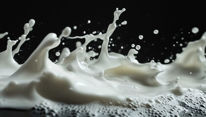 Close-Up Shot Of Milk Or Yogurt Splashing While Pouring Dairy Product, Capturing The Creamy Texture And Smooth Motion In Detail.