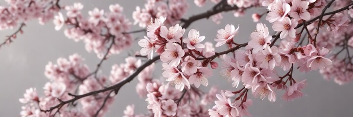 Obraz premium Dainty cherry blossoms and sakura branches in a delicate pattern, Asian, floral, delicate
