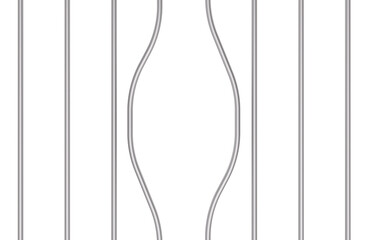 Metal prison bars bent, curved metal rods of jail cage. Prison escape or jailbreak, concept. 3D rendering isolated on transparent background