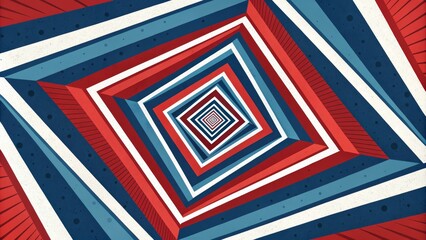 Red, White, and Blue Recursive Tunnel Abstract Geometric Composition