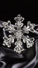 Elegant Crystal Snowflake on Silky Black Fabric Winter Decor and Seasonal Elegance