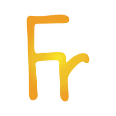 Hand drawn french franc Gold currency symbol Brush stroke doodle Single element for design