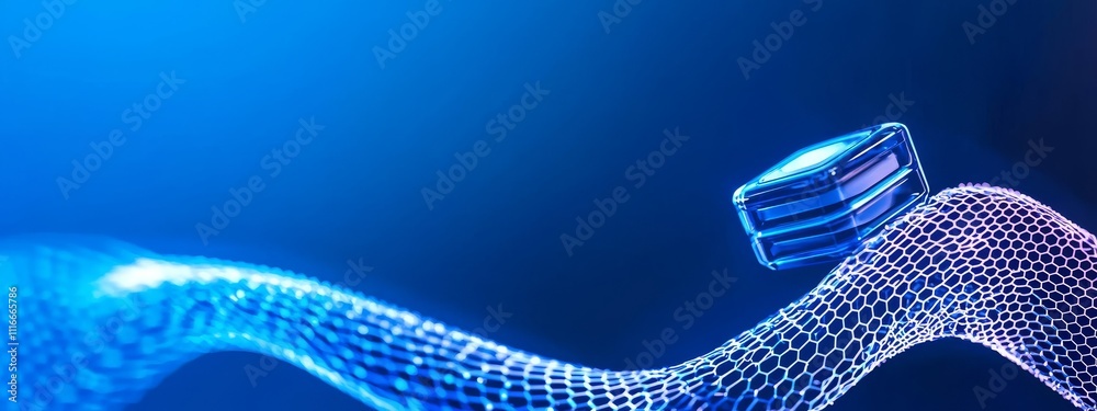 Poster a 3d futuristic hexagon abstract backdrop. automated analysis of stock data. big data.