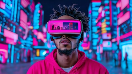The notion of humans interacting with stocks, a man using virtual reality glasses to program systems, the concept of human-computer integration.