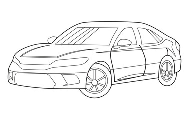 Outline car vector drawing concept design.Vehicle outline sketch illustration isolated on white background.car line art for coloring book.Car icon set.Transport symbol.Vector illustration.