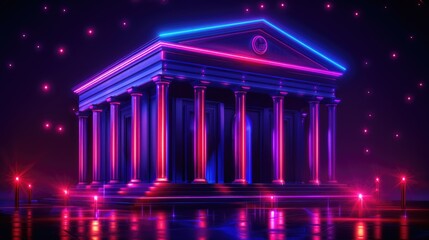 Fototapeta premium Colorful illumination of a grand temple structure in a futuristic setting