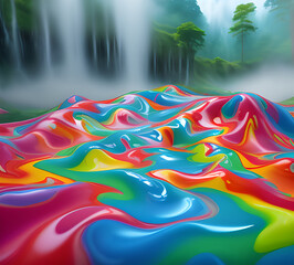 Rainbow colors realistic liquid plastic dynamic fluids abstract background Digital illustration.generative ai