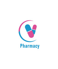 Pharmacy medical capsule logo vector, Medical logo vector illustration