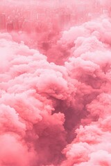 Fototapeta premium Vibrant pink clouds filling urban skyline aerial view atmospheric landscape dreamy environment nature's artistry