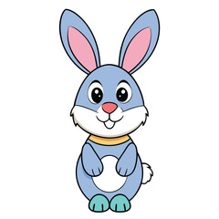 Cute cartoon bunny illustration with happy expression on white background, Easter card design