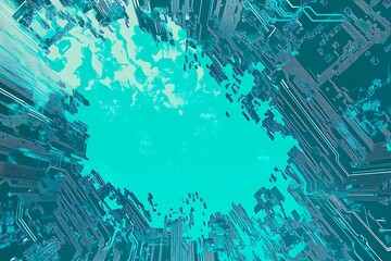 Futuristic vector illustration of a aqua circuit board with intricate digital tech elements, perfect for advanced technology backgrounds.