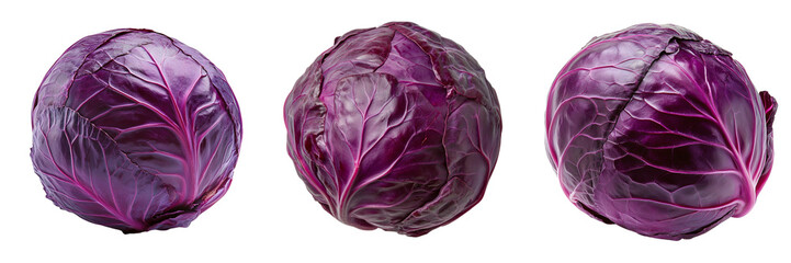 Obraz premium Set of purple color cabbage isolated on a transparent background