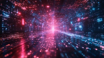 Obraz premium Abstract Digital Tunnel of Pink and Blue Glowing Lines