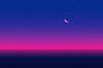 A beautiful night sky with a pink moon and stars, pixel art 8 bit