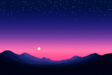 Fototapeta premium A computer generated image of a beautiful, serene landscape with a large, pixel art 8 bit
