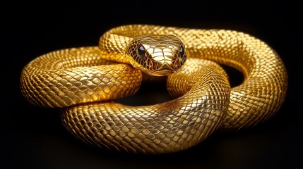 A golden snake, made of metal, with its head raised upwards.