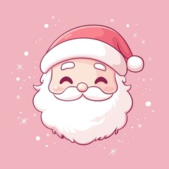 Naklejka premium Cute vector illustration of a Santa Claus face on a pink background.