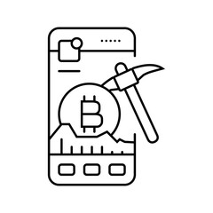 crypto app cryptocurrency mining line icon vector. crypto app cryptocurrency mining sign. isolated contour symbol black illustration