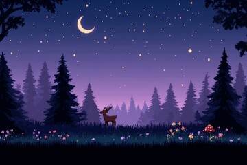 A deer is standing in a field of flowers and grass, pixel art 8 bit