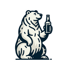 Fototapeta premium White polar bear sitting with a beer bottle isolated vector illustration