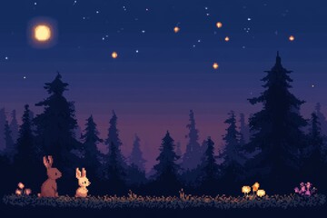 Scene is peaceful and serene, pixel art 8 bit
