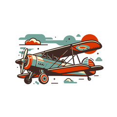 Vintage Biplane Flying Over Scenic Clouds