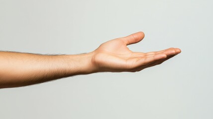 Hand extended toward the camera, minimal background details.