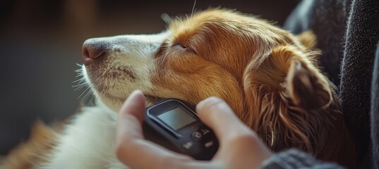Pet Microchip Scanning: Close-Up of Vet Using Handheld Scanner on Dog