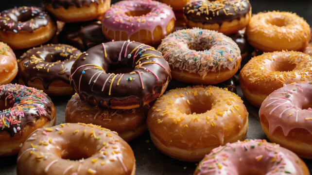 Una variedad de donas vista de fotograma completo
