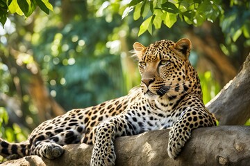 Leopard Sitting on a Tree Branch