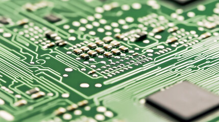 Circuitry intricacies come to life on a printed circuit board, showcasing the delicate arrangement of components and pathways essential for electronic function.