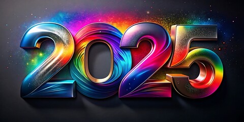 Vibrant 2025 Typography with Color Explosion Background. Dynamic 2025 Graphic Design with Spectrum Color Bursts. JPG, AI GENERATED