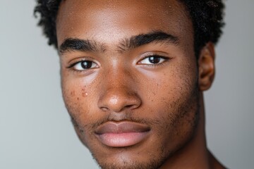 Obraz premium Young Man's Skin Transformation: Acne Scar Improvement with Skincare Serum