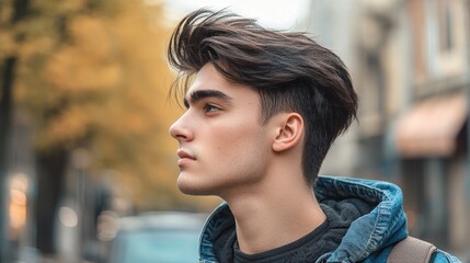 Obraz premium Confident Young Man with Full Hair Post-Implant on City Street