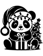 Christmas Panda SVG, Festive Panda SVG Cut File, Christmas Lights, Christmas Present, Christmas Ornament, Holiday Ornament Decor Vector File
