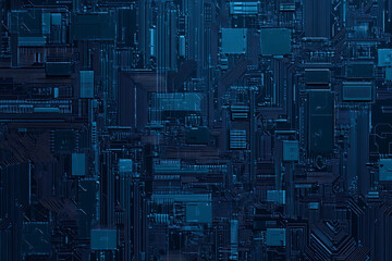 Futuristic vector illustration of a aqua circuit board with intricate digital tech elements, perfect for advanced technology backgrounds.