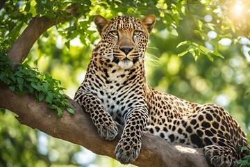 Leopard Sitting on a Tree Branch