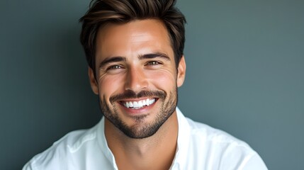 Fototapeta premium Photo portrait of a handsome man smiling with clean teeth