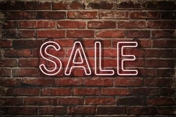 Obraz premium Pink neon sale sign on red brick wall background