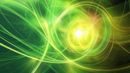 Naklejka premium Energy pulses through vibrant lines and swirls, creating a dynamic display of green and yellow hues that captivate with their fluid movement and depth.