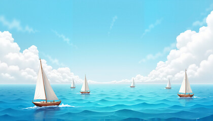 Fototapeta premium Sailboats sailing on a calm blue ocean under a bright sky