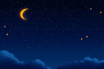 Fototapeta premium Starry night sky with crescent moon and clouds